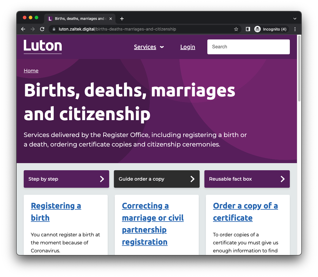 Our custom Localgov Drupal theme for Luton